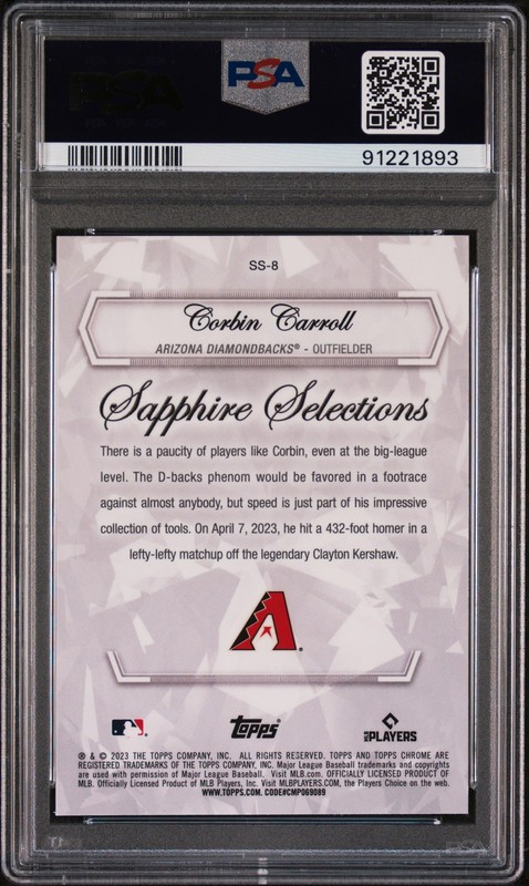 2023 Topps Chrome Sapphire #SS-8 Corbin Carroll Sapphire Selections PSA 10 view 2
