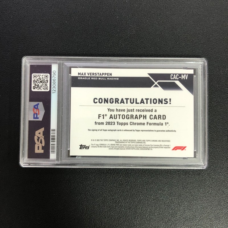2023 Topps Chrome Formula 1 F1 Auto Max Verstappen Refractor PSA Dual 10 view 2