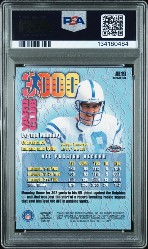 Peyton Manning All-Etch Refractor - 1999 Topps Chrome #AE19 - PSA 10 (POP: 34) view 2