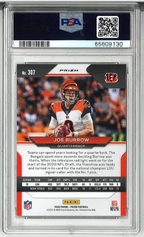 Joe Burrow Rookie (RC) Red Ice Prizm - 2020 Panini Prizm #307 - PSA 10 view 2