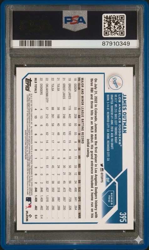 2023 Topps James Outman RC #395 PSA 10 GEM MINT Dodgers Rookie Card view 2