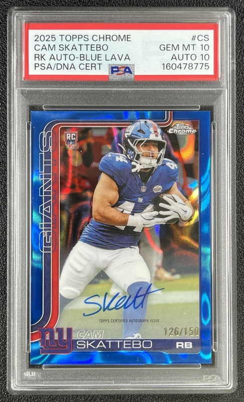 CAM SKATTEBO PSA 10 2025 TOPPS CHROME ROOKIE AUTO BLUE LAVA REFRACTOR RC 126/150