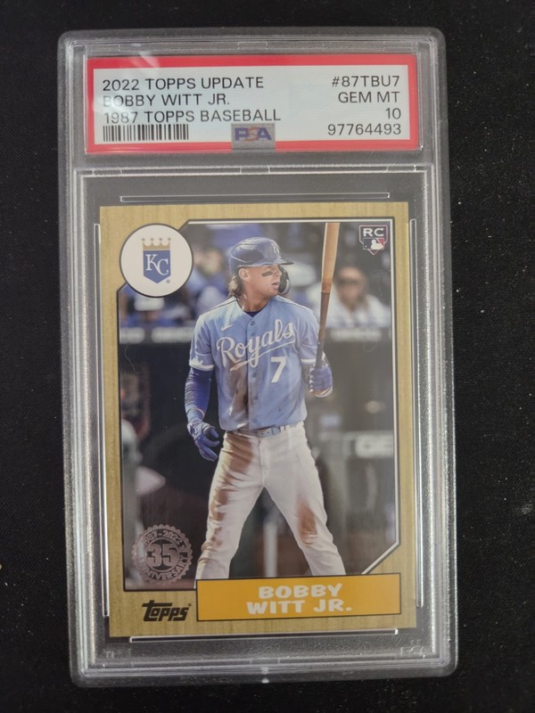 2022 Topps Update Series 1987 Topps Baseball Bobby Witt Jr. #87TBU7 RC PSA 10 view 2