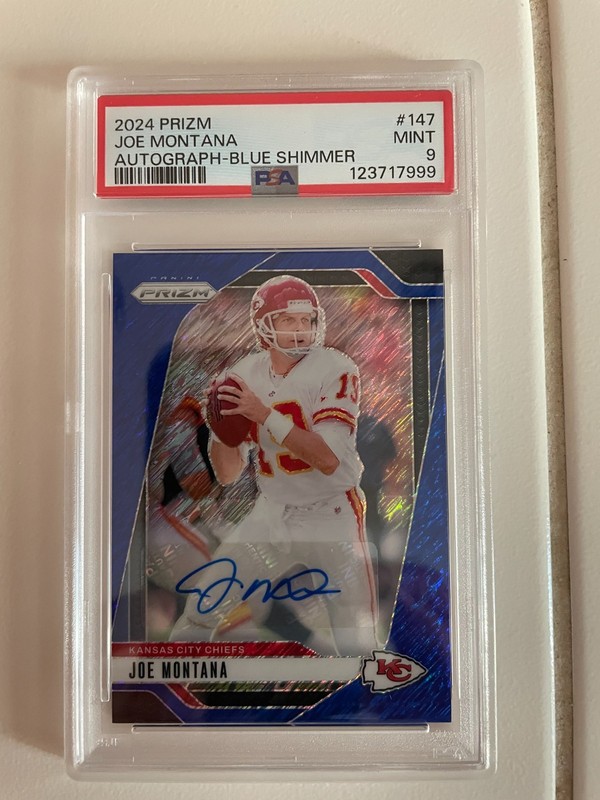 2024 Prizm Joe Montana Autograph blue shimmer #22/25 PSA 9