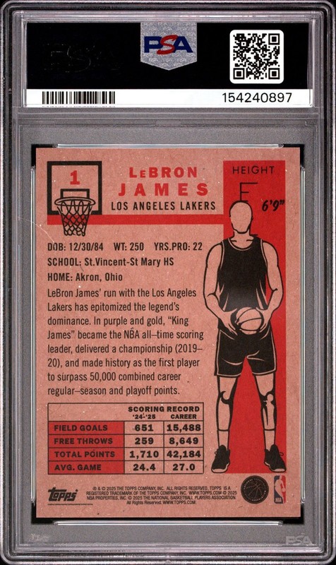 2025 Topps Living Set #1 LeBron James PSA 10 GEM MINT view 2
