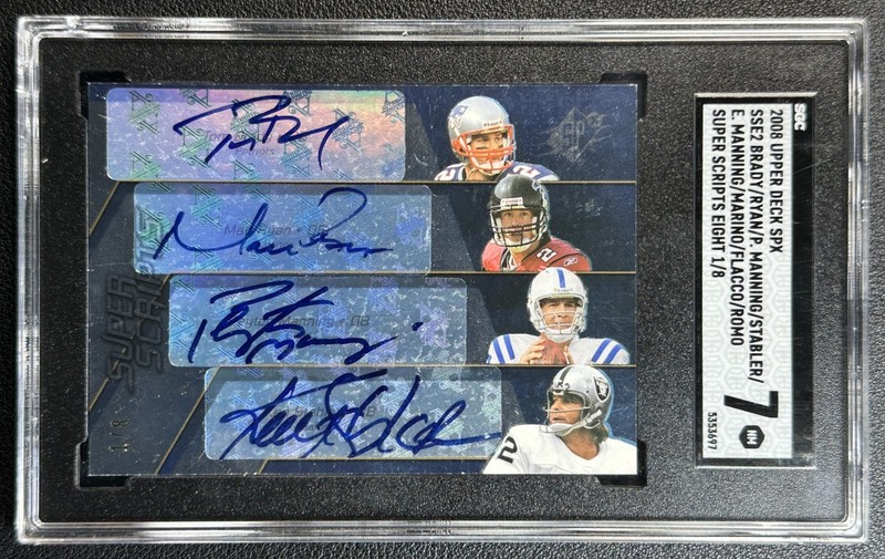 TOM BRADY PEYTON ELI MANNING STABLER MARINO ROMO 2008 SPX SUPER SCRIPTS AUTO 1/8