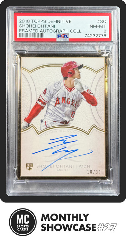 SHOHEI OHTANI PSA 8 2018 TOPPS DEFINITIVE GOLD FRAMED ROOKIE AUTO RC 18/30 view 1