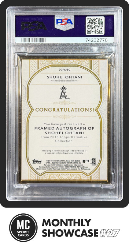 SHOHEI OHTANI PSA 8 2018 TOPPS DEFINITIVE GOLD FRAMED ROOKIE AUTO RC 18/30 view 2