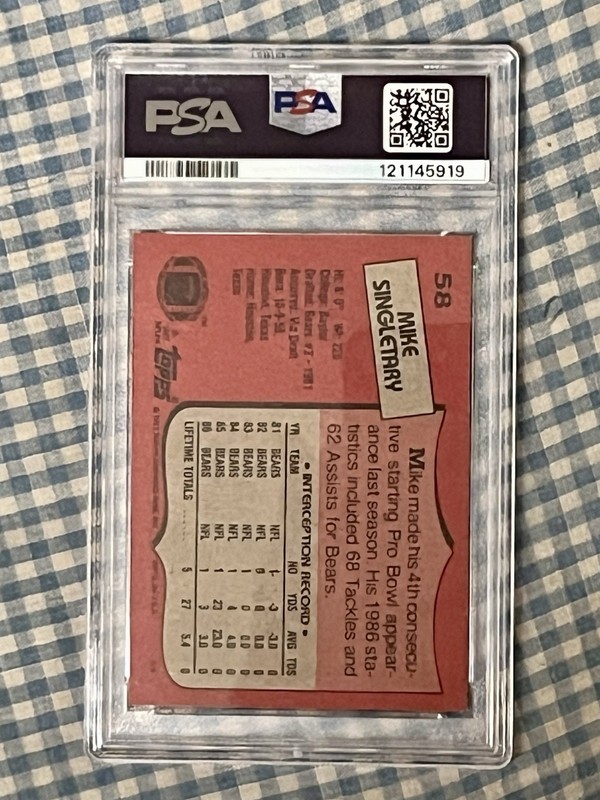 1987 Topps Mike Singletary #58 PSA 8 NM-MT Chicago Bears HOF All-Pro Vintage view 2
