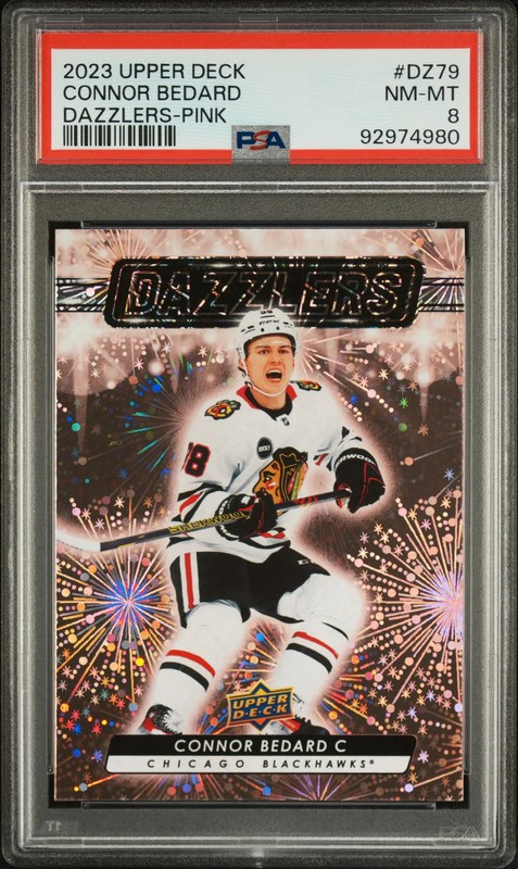2023 UPPER DECK CONNOR BEDARD PINK DAZZLERS RC PSA 8 view 1