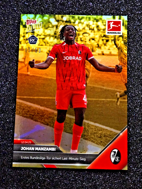2024-25 Topps Now Bundesliga Johan Manzambi Freiberg Gold #/50 Rookie MINT #163