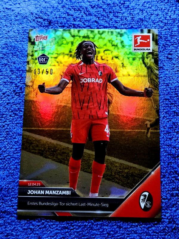 2024-25 Topps Now Bundesliga Johan Manzambi Freiberg Gold #/50 Rookie MINT #163 view 2