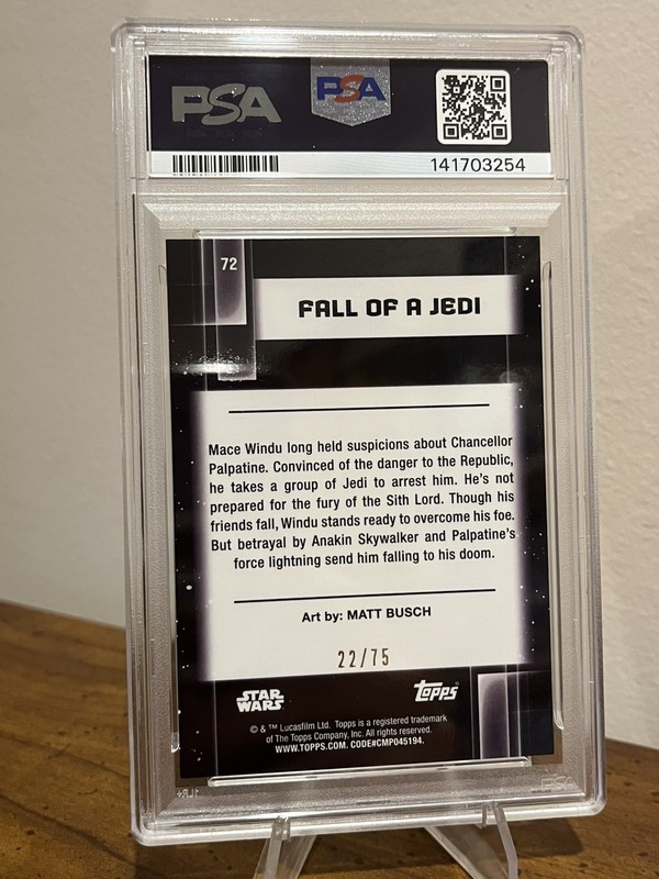 2021 Topps Chrome Star Wars Galaxy #72 Fall Of A Jedi PRISM /75 PSA 9 view 2