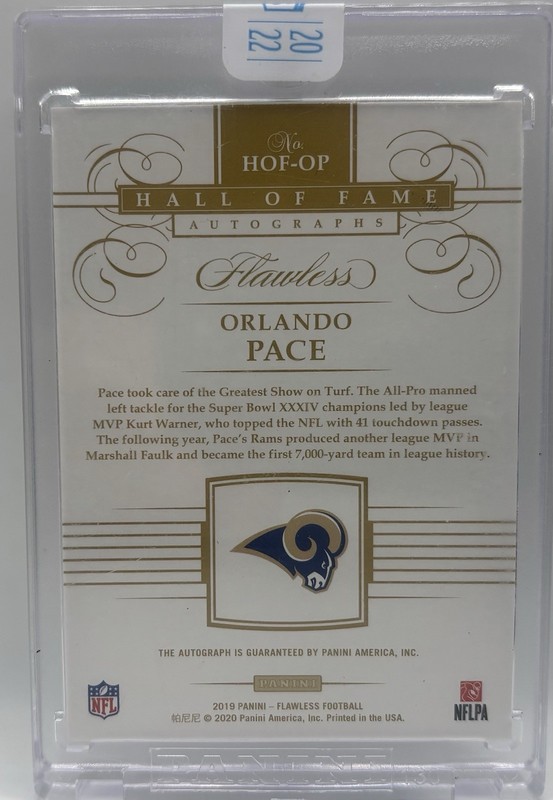 2019 Flawless Panini Honors Orlando Pace Hall of Fame Auto Rams Sealed TRUE 1/1 view 2