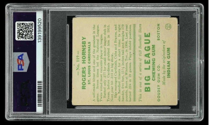 1933 Goudey Rogers Hornsby #119 PSA 2 Good Fresh Grade HOF view 2
