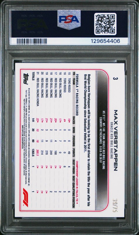 2022 Topps Chrome F1 - Max Verstappen #3 Pink Raywave Refractor /75 - PSA 8.5 view 2
