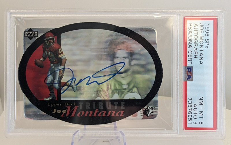 1996 SPx Joe Montana Autograph PSA/DNA Cert   NM-MT 8  ,  Auto 9