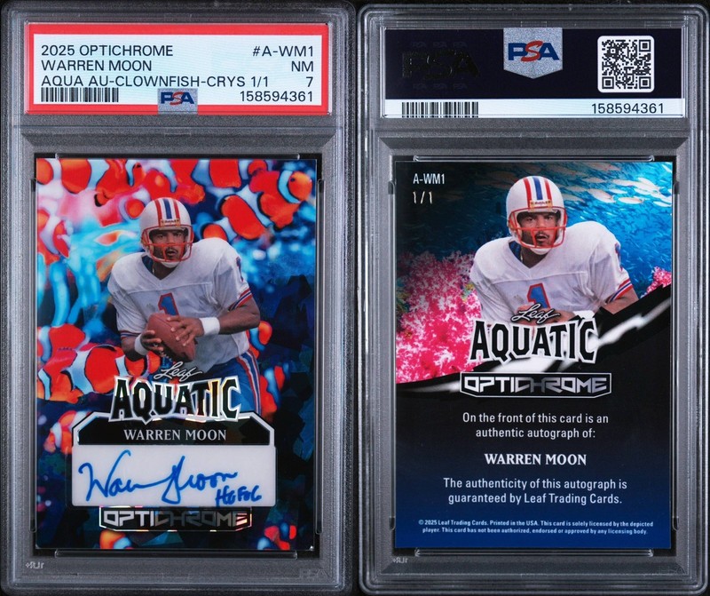 Warren Moon Auto 2025 Leaf OptiChrome Aquatic 1/1 A-WM1 Houston Oilers