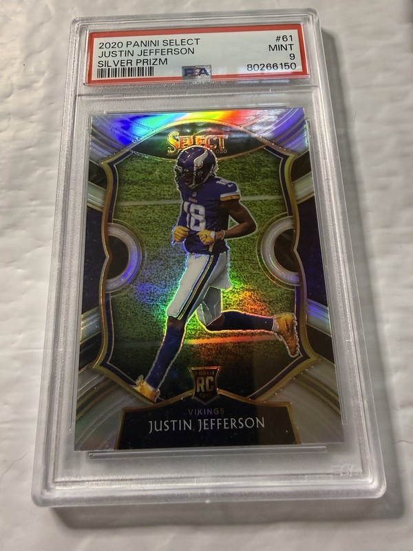 2020 Panini Select Justin Jefferson Silver Prizm Rookie RC #61 PSA 9 view 2