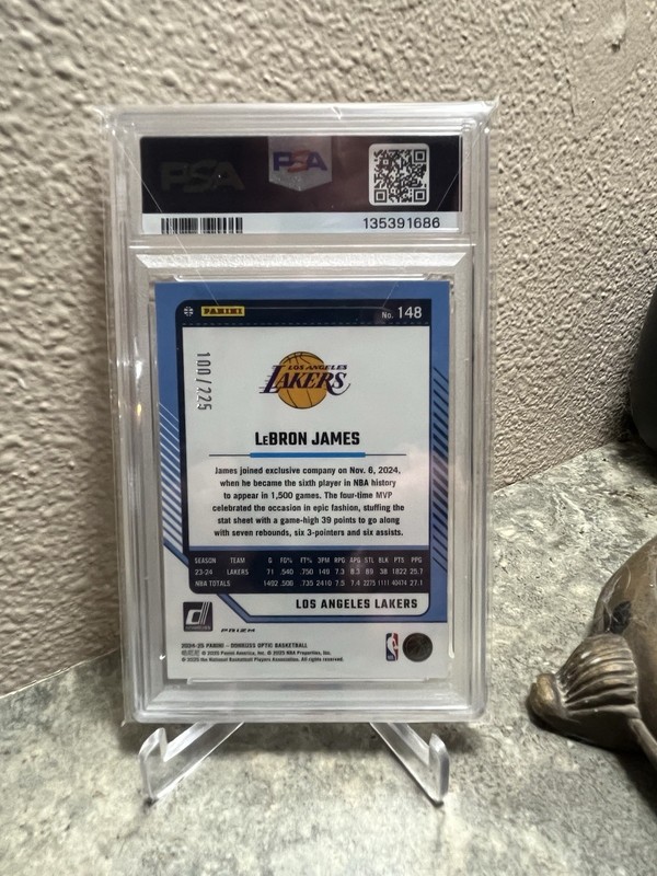 2024 Panini Donruss Optic #148 LeBron James Orange Shock Prizm #/225 PSA 9 view 2