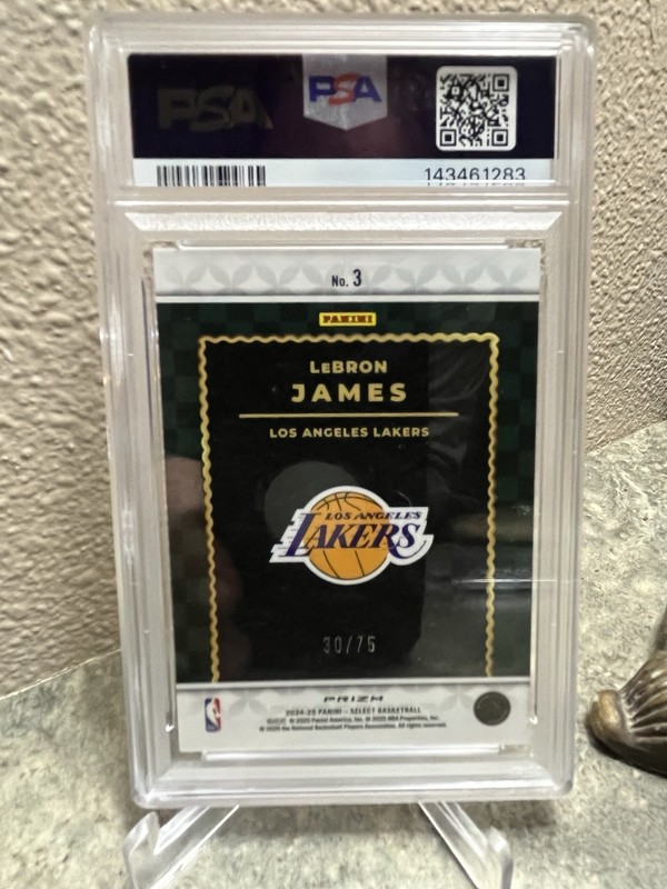 2024-25 Panini Select Score Select Throwback LeBron James Blue Prizm /75 PSA 9 view 2