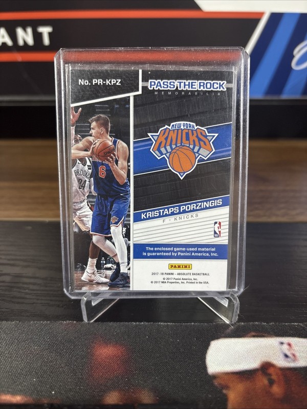 2017-18 Panini Pass the Rock Game Used Basketball Kristaps Porzingous Logoman view 2