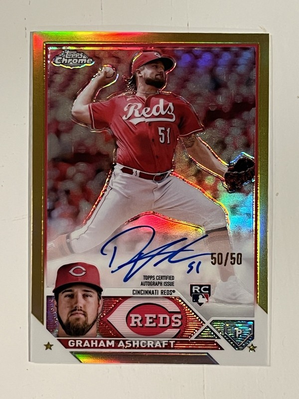 Graham Ashcraft 2023 Topps Chrome Gold Refractor Auto RC /50 Reds SSP Mint