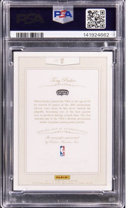 2012 Flawless Panini Replay Tony Parker Autograph Auto PSA 8 Spurs TRUE 1/1 view 2