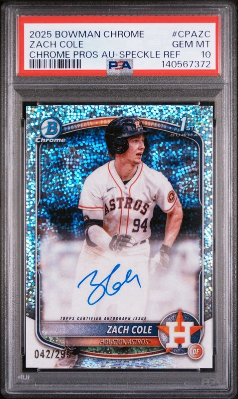 2025 Bowman Chrome Baseball Zach Cole 1st Bowman Speckle Auto /299 PSA 10