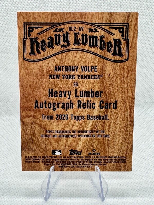 2026 Topps Series 2 Anthony Volpe Heavy Lumber Game Used Bat Auto Relic #HL2-AV view 2