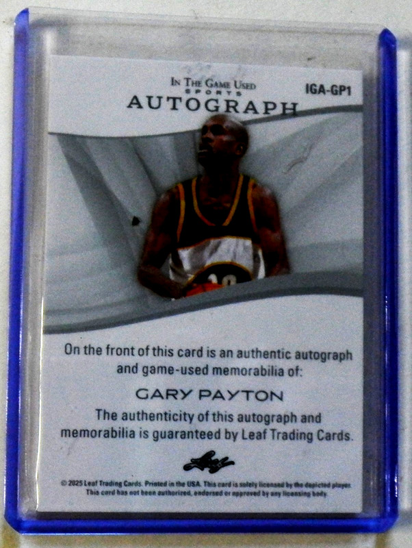 2025 Leaf In The Game Used Gary Payton Inscribed Patch Auto /35 IGA-GP1 The Glov view 2