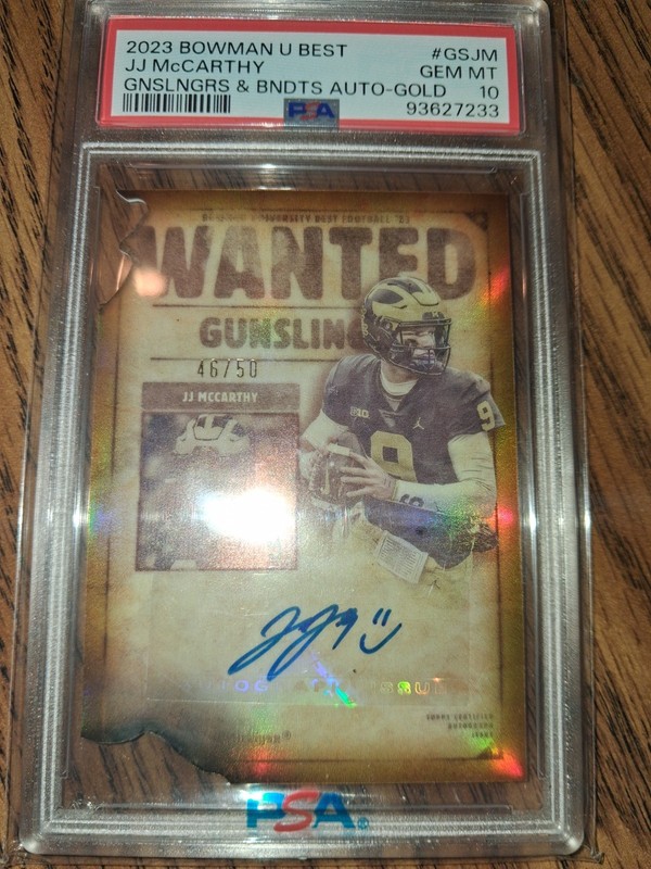 2023 JJ McCarthy Rookie Auto Bowmans Best Gold Die Cut 46/50 PSA 10 Gem! Pop 7