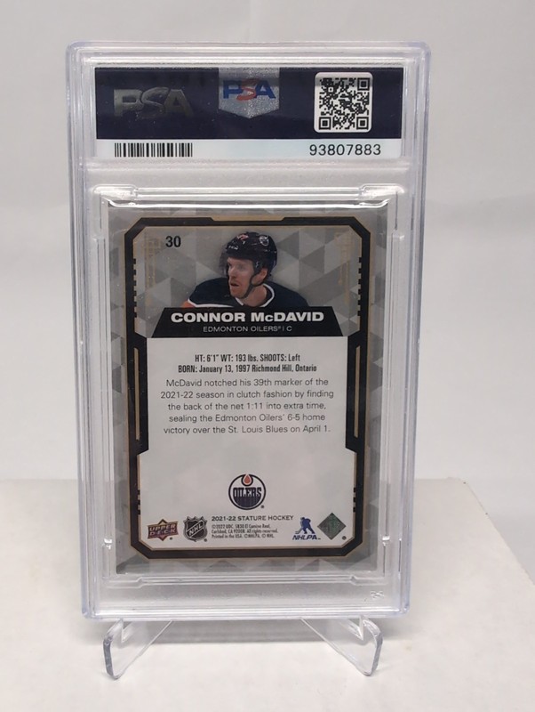 2021-22 Upper Deck Stature - Connor McDavid #30 Design Variant /65 PSA 10 view 2
