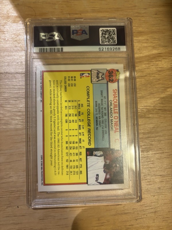 SHAQUILLE O'NEAL RC - SHAQ Rookie Card - 1992 Topps #362 - GEM MINT PSA 10 view 2