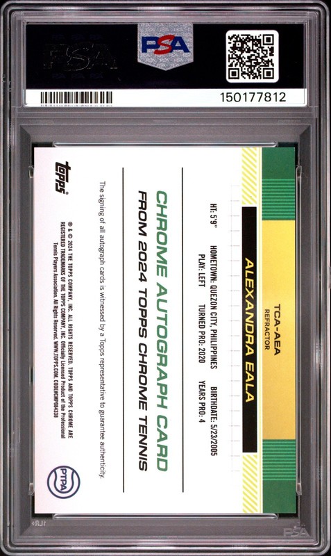 2024 Topps Chrome Tennis Alexandra Eala Refractor Auto #371/499 PSA 10 Rookie RC view 2