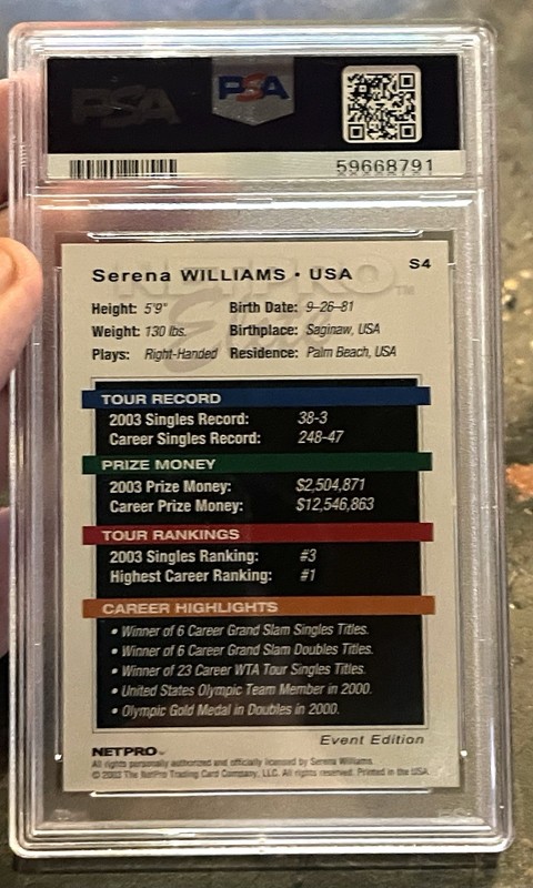 PSA 9 SERENA WILLIAMS 2003 NETPRO ELITE EVENT STARTER RC TENNIS CARD view 2