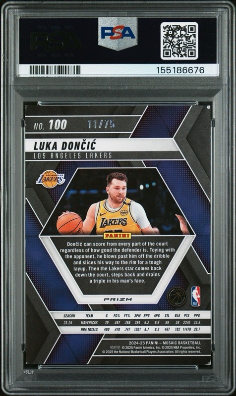 2024 LUKA DONCIC Panini Mosaic #100 Lakers PSA/DNA Auto Choice Red Yellow /75 view 2