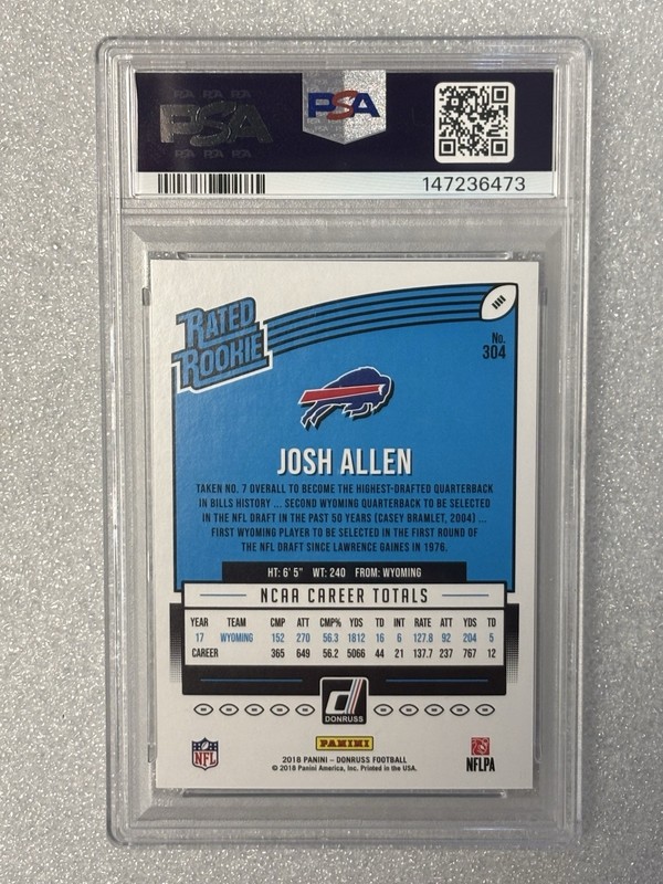 2018 Josh Allen Panini Donruss Rated Rookie PSA 9 #304 view 2