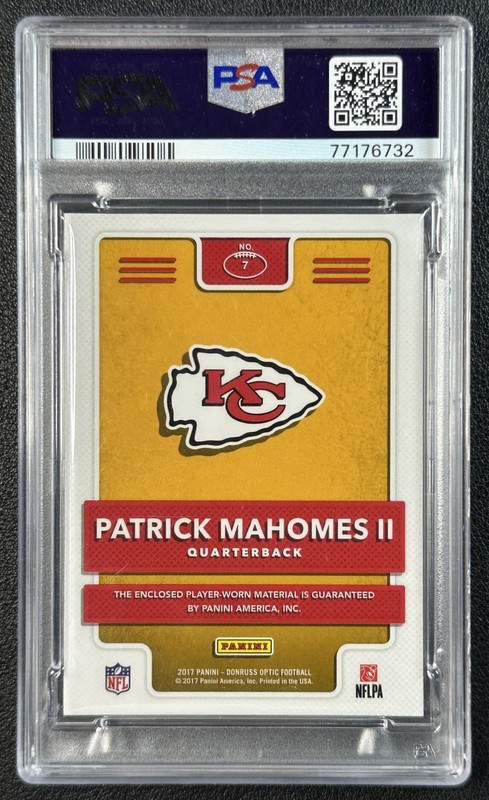 PATRICK MAHOMES II PSA 10 2017 PANINI DONRUSS OPTIC #7 ROOKIE PHENOM JERSEY RC view 2