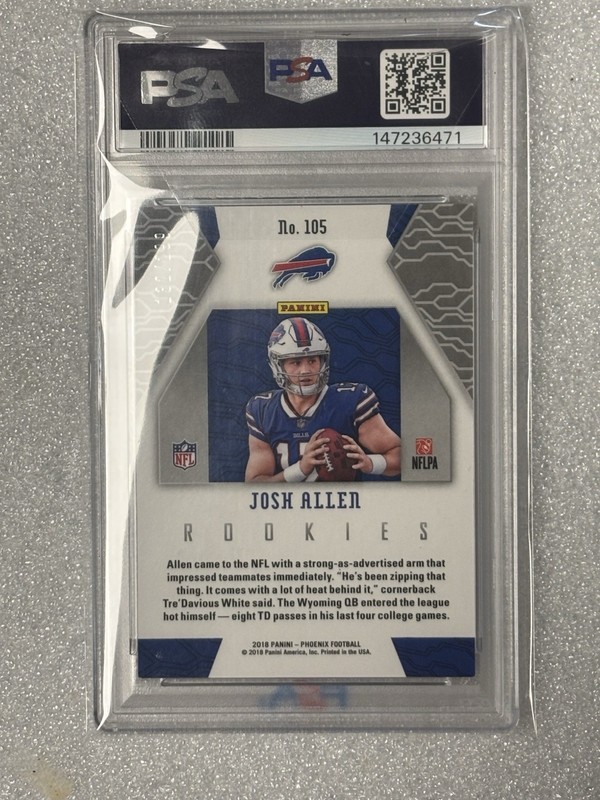 2018 Josh Allen Phoenix RED /299 PSA 9 Rookie Card #105 NEW SLAB view 2