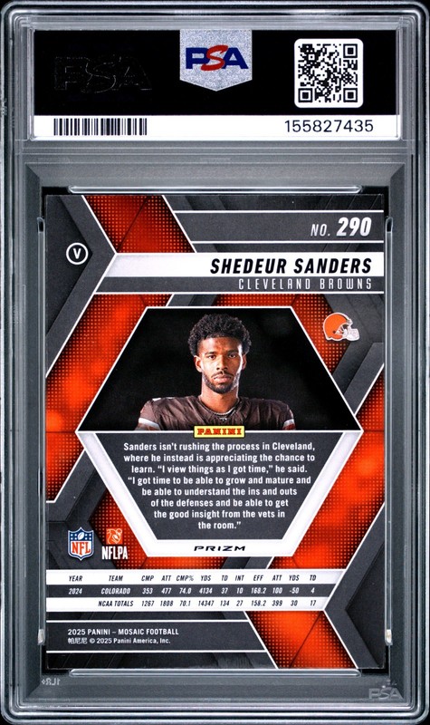 2025 Mosaic Shadeur Sanders PSA 10 Silver Refractor #290 Cleveland Browns RC view 2