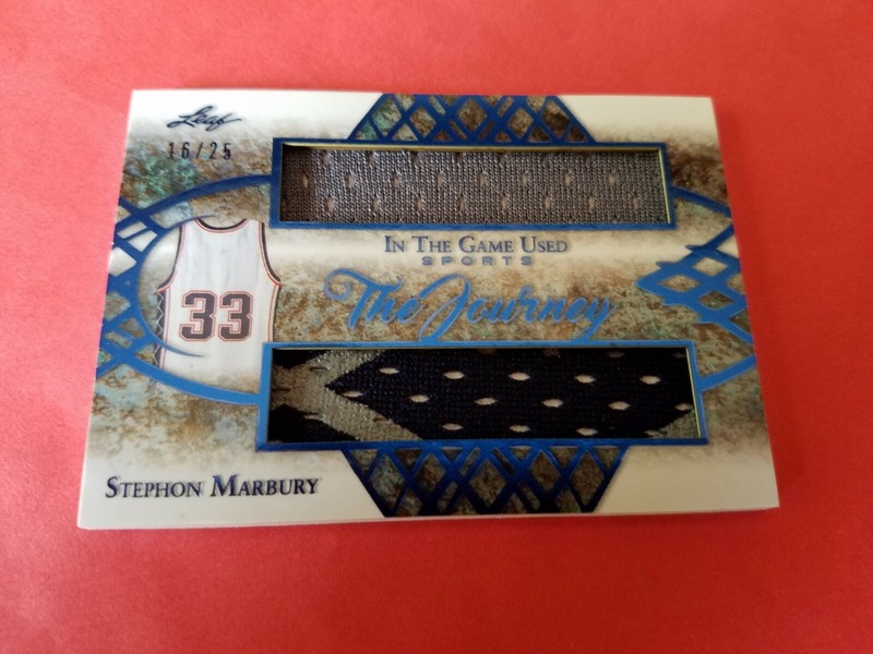 STEPHON MARBURY DUAL GAME USED JERSEY CARD #d16/25 2019 LEAF JOURNEY BEIJING