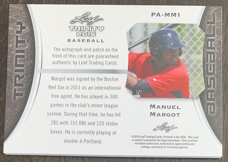 Manuel MARGOT 2015 Leaf Trinity RC Relic Patch Auto #PA-MM1 8/10 Red Sox Rays view 2