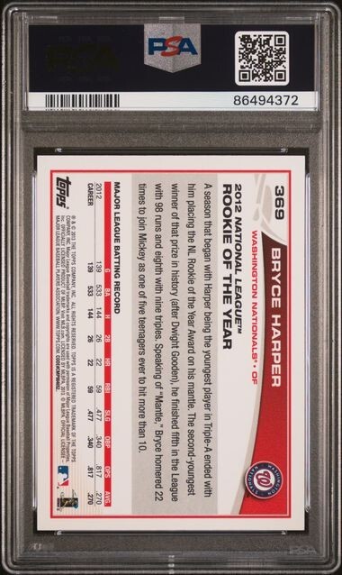 BRYCE HARPER 2013 Topps #369 PSA 9 MINT QTY view 2