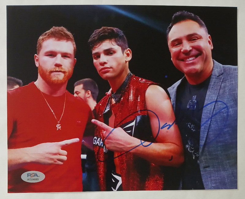 PSA/DNA Oscar De La Hoya Signed Auto 8x10 Photo w/ Canelo Alvarez Ryan Garcia