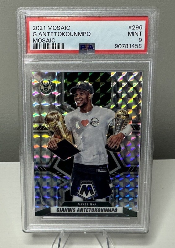 2021-22 Mosaic Giannis Antetokounmpo Finals MVP Silver Mosaic Prizm PSA 9 #296 