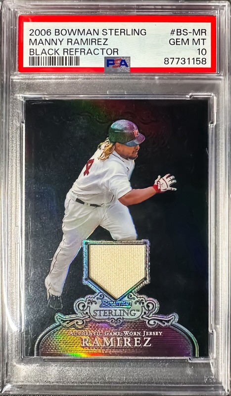 2005 Bowman Sterling Manny Ramirez Black Game Worn Patch /25 PSA 10 Gem Mint 