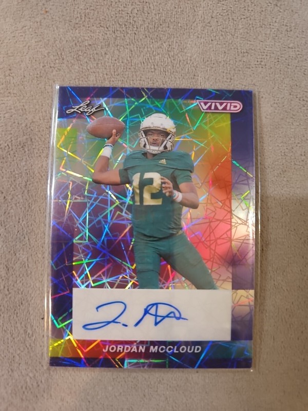 2024 Leaf Vivid Football Jordan McCloud Auto 1/1 Blue Laser 🔥 NFL PROSPECT MINT view 2