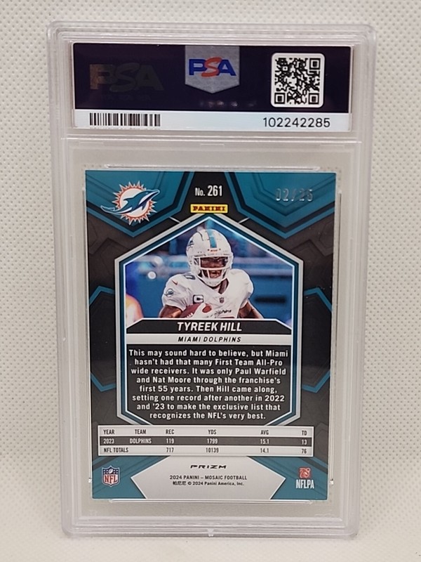 2024 Panini Mosaic Tyreek Hill PSA 10 White Prizm National Pride 2/25 Dolphins view 2