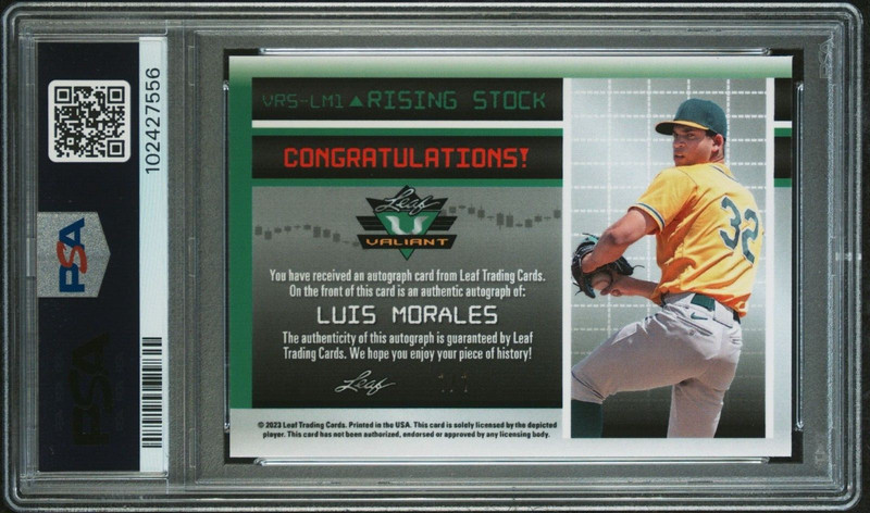 2023 LEAF ECLECTIC LUIS MORALES RISING STOCK AUTO #1/1 SUPER PRISTINE GOLD PSA 9 view 2